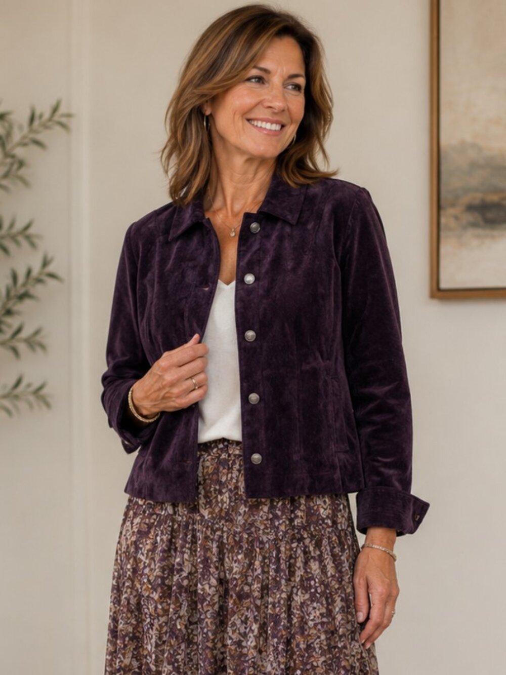 Christopher & Banks Women's Purple Corduroy‎ Jacket Size Small Silver Buttons